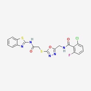 molecular formula C19H13ClFN5O3S2 B2631652 N-((5-((2-(苯并[d]噻唑-2-氨基)-2-氧代乙基)硫代)-1,3,4-恶二唑-2-基)甲基)-2-氯-6-氟苯甲酰胺 CAS No. 851860-49-6