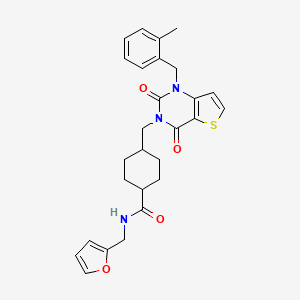molecular formula C27H29N3O4S B2631662 N-(2-furylmethyl)-4-{[1-(2-methylbenzyl)-2,4-dioxo-1,4-dihydrothieno[3,2-d]pyrimidin-3(2H)-yl]methyl}cyclohexanecarboxamide CAS No. 932291-06-0