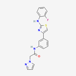 molecular formula C20H16FN5OS B2631678 N-(3-(2-((2-氟苯基)氨基)噻唑-4-基)苯基)-2-(1H-吡唑-1-基)乙酰胺 CAS No. 1797285-87-0