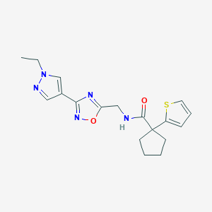 N-((3-(1-ethyl-1H-pyrazol-4-yl)-1,2,4-oxadiazol-5-yl)methyl)-1-(thiophen-2-yl)cyclopentanecarboxamide