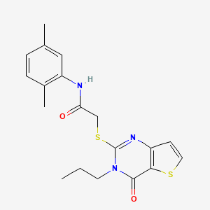 molecular formula C19H21N3O2S2 B2631707 N-(2,5-dimethylphenyl)-2-[(4-oxo-3-propyl-3,4-dihydrothieno[3,2-d]pyrimidin-2-yl)sulfanyl]acetamide CAS No. 1252856-75-9