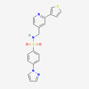 molecular formula C19H16N4O2S2 B2631715 4-(1H-pyrazol-1-yl)-N-((2-(thiophen-3-yl)pyridin-4-yl)methyl)benzenesulfonamide CAS No. 2034575-94-3
