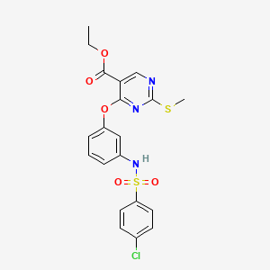molecular formula C20H18ClN3O5S2 B2631716 Ethyl 4-(3-{[(4-chlorophenyl)sulfonyl]amino}phenoxy)-2-(methylsulfanyl)-5-pyrimidinecarboxylate CAS No. 478065-14-4