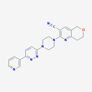 molecular formula C22H21N7O B2631719 2-[4-(6-吡啶-3-基嘧啶-3-基)哌嗪-1-基]-7,8-二氢-5H-吡喃[4,3-b]吡啶-3-腈 CAS No. 2380184-62-1