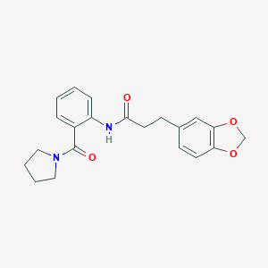 molecular formula C21H22N2O4 B263172 3-(1,3-benzodioxol-5-yl)-N-[2-(pyrrolidin-1-ylcarbonyl)phenyl]propanamide 