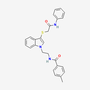 molecular formula C26H25N3O2S B2631762 4-methyl-N-(2-(3-((2-oxo-2-(phenylamino)ethyl)thio)-1H-indol-1-yl)ethyl)benzamide CAS No. 532970-78-8