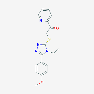 molecular formula C18H18N4O2S B263178 2-{[4-ethyl-5-(4-methoxyphenyl)-4H-1,2,4-triazol-3-yl]sulfanyl}-1-(pyridin-2-yl)ethanone 