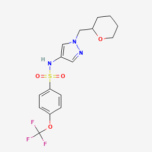 molecular formula C16H18F3N3O4S B2631782 N-(1-((tetrahydro-2H-pyran-2-yl)methyl)-1H-pyrazol-4-yl)-4-(trifluoromethoxy)benzenesulfonamide CAS No. 2034230-24-3