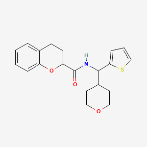 molecular formula C20H23NO3S B2631791 N-((tetrahydro-2H-pyran-4-yl)(thiophen-2-yl)methyl)chromane-2-carboxamide CAS No. 2319638-88-3