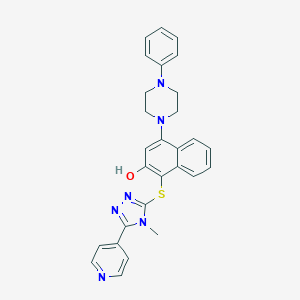 molecular formula C28H26N6OS B263180 1-{[4-methyl-5-(4-pyridyl)-4H-1,2,4-triazol-3-yl]sulfanyl}-4-(4-phenylpiperazino)-2-naphthol 