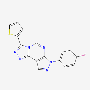 molecular formula C16H9FN6S B2631819 7-(4-fluorophenyl)-3-(thiophen-2-yl)-7H-pyrazolo[4,3-e][1,2,4]triazolo[4,3-c]pyrimidine CAS No. 845661-84-9