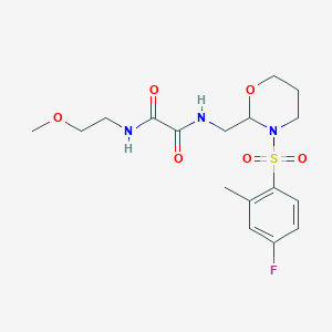 N1-((3-((4-fluoro-2-methylphenyl)sulfonyl)-1,3-oxazinan-2-yl)methyl)-N2-(2-methoxyethyl)oxalamide