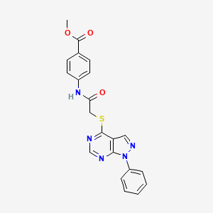 molecular formula C21H17N5O3S B2631825 Methyl 4-[[2-(1-phenylpyrazolo[3,4-d]pyrimidin-4-yl)sulfanylacetyl]amino]benzoate CAS No. 861634-72-2