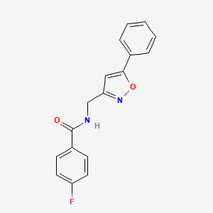 molecular formula C17H13FN2O2 B2631848 4-fluoro-N-((5-phenylisoxazol-3-yl)methyl)benzamide CAS No. 946344-00-9