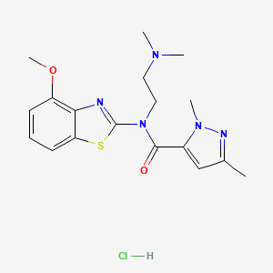 molecular formula C18H24ClN5O2S B2631849 N-(2-(dimethylamino)ethyl)-N-(4-methoxybenzo[d]thiazol-2-yl)-1,3-dimethyl-1H-pyrazole-5-carboxamide hydrochloride CAS No. 1216578-18-5