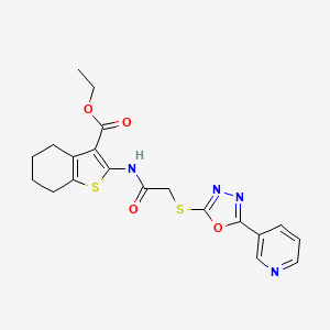 molecular formula C20H20N4O4S2 B2631892 Ethyl 2-(2-((5-(pyridin-3-yl)-1,3,4-oxadiazol-2-yl)thio)acetamido)-4,5,6,7-tetrahydrobenzo[b]thiophene-3-carboxylate CAS No. 538337-41-6