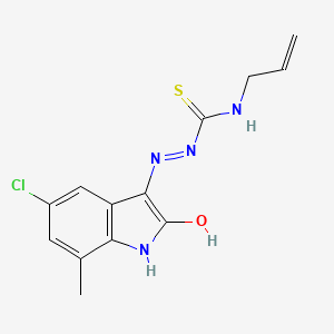 molecular formula C13H13ClN4OS B2631896 5-Chloro-7-methylindolin-2-yl-3-(allylthiosemicarbazide), 95% CAS No. 1798430-87-1