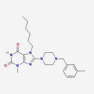 molecular formula C24H34N6O2 B2631897 7-hexyl-3-methyl-8-(4-(3-methylbenzyl)piperazin-1-yl)-1H-purine-2,6(3H,7H)-dione CAS No. 898408-58-7