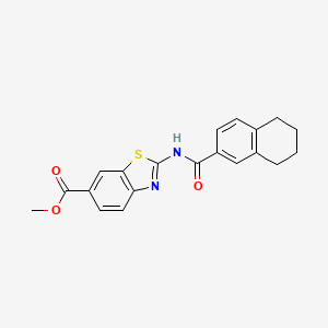 molecular formula C20H18N2O3S B2631898 Methyl 2-(5,6,7,8-tetrahydronaphthalene-2-carboxamido)benzo[d]thiazole-6-carboxylate CAS No. 887902-77-4