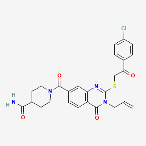 molecular formula C26H25ClN4O4S B2631910 1-[2-[2-(4-Chlorophenyl)-2-oxoethyl]sulfanyl-4-oxo-3-prop-2-enylquinazoline-7-carbonyl]piperidine-4-carboxamide CAS No. 403729-49-7