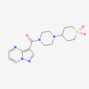 molecular formula C16H21N5O3S B2631925 (4-(1,1-dioxidotetrahydro-2H-thiopyran-4-yl)piperazin-1-yl)(pyrazolo[1,5-a]pyrimidin-3-yl)methanone CAS No. 1903717-29-2