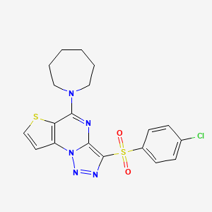 molecular formula C19H18ClN5O2S2 B2631928 5-Azepan-1-yl-3-[(4-chlorophenyl)sulfonyl]thieno[2,3-e][1,2,3]triazolo[1,5-a]pyrimidine CAS No. 892737-04-1
