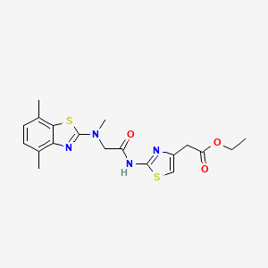 molecular formula C19H22N4O3S2 B2631931 Ethyl 2-(2-(2-((4,7-dimethylbenzo[d]thiazol-2-yl)(methyl)amino)acetamido)thiazol-4-yl)acetate CAS No. 1351609-34-1