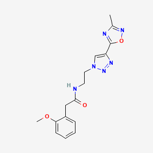 molecular formula C16H18N6O3 B2631942 2-(2-methoxyphenyl)-N-(2-(4-(3-methyl-1,2,4-oxadiazol-5-yl)-1H-1,2,3-triazol-1-yl)ethyl)acetamide CAS No. 2034445-47-9