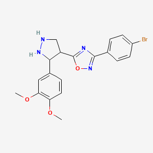 molecular formula C19H15BrN4O3 B2631943 3-(4-Bromophenyl)-5-[3-(3,4-dimethoxyphenyl)pyrazolidin-4-yl]-1,2,4-oxadiazole CAS No. 1207015-24-4
