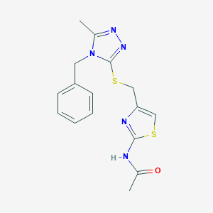 molecular formula C16H17N5OS2 B263195 N-(4-{[(4-benzyl-5-methyl-4H-1,2,4-triazol-3-yl)sulfanyl]methyl}-1,3-thiazol-2-yl)acetamide 