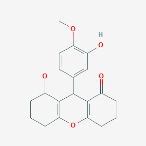 molecular formula C20H20O5 B2631994 9-(3-羟基-4-甲氧基苯基)-3,4,5,6,7,9-六氢-1H-黄嘌呤-1,8(2H)-二酮 CAS No. 865591-25-9