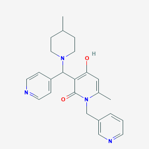 molecular formula C24H28N4O2 B2632025 4-hydroxy-6-methyl-3-((4-methylpiperidin-1-yl)(pyridin-4-yl)methyl)-1-(pyridin-3-ylmethyl)pyridin-2(1H)-one CAS No. 939245-32-6