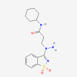 molecular formula C16H22N4O3S B2632033 N-cyclohexyl-3-[1-(1,1-dioxido-1,2-benzisothiazol-3-yl)hydrazino]propanamide CAS No. 309735-77-1