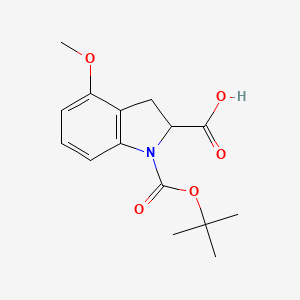 molecular formula C15H19NO5 B2632038 1-[(tert-butoxy)carbonyl]-4-methoxy-2,3-dihydro-1H-indole-2-carboxylic acid CAS No. 899825-45-7