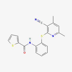 molecular formula C19H15N3OS2 B2632043 N-{2-[(3-cyano-4,6-dimethyl-2-pyridinyl)sulfanyl]phenyl}-2-thiophenecarboxamide CAS No. 478045-70-4