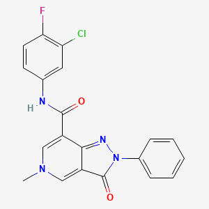 molecular formula C20H14ClFN4O2 B2632059 N-(3-chloro-4-fluorophenyl)-5-methyl-3-oxo-2-phenyl-3,5-dihydro-2H-pyrazolo[4,3-c]pyridine-7-carboxamide CAS No. 921832-85-1