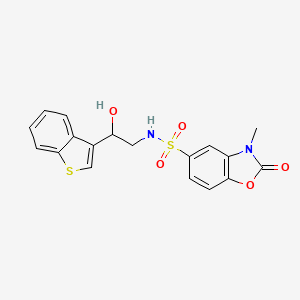 molecular formula C18H16N2O5S2 B2632065 N-(2-(苯并[b]噻吩-3-基)-2-羟乙基)-3-甲基-2-氧代-2,3-二氢苯并[d]恶唑-5-磺酰胺 CAS No. 2034407-70-8