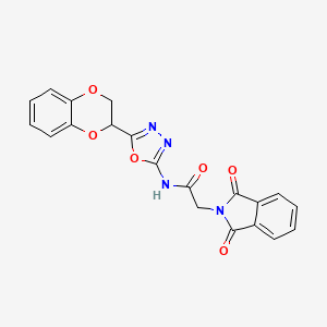 molecular formula C20H14N4O6 B2632082 N-(5-(2,3-dihydrobenzo[b][1,4]dioxin-2-yl)-1,3,4-oxadiazol-2-yl)-2-(1,3-dioxoisoindolin-2-yl)acetamide CAS No. 887889-52-3