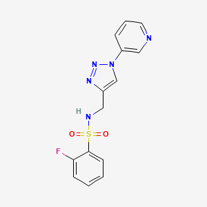 molecular formula C14H12FN5O2S B2632092 2-氟-N-((1-(吡啶-3-基)-1H-1,2,3-三唑-4-基)甲基)苯磺酰胺 CAS No. 2034612-44-5