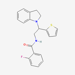 molecular formula C21H19FN2OS B2632117 2-fluoro-N-(2-(indolin-1-yl)-2-(thiophen-2-yl)ethyl)benzamide CAS No. 898459-08-0