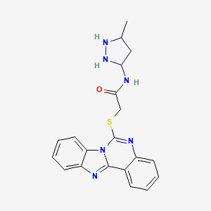 molecular formula C20H16N6OS B2632119 N-(3-methyl-1H-pyrazol-5-yl)-2-{8,10,17-triazatetracyclo[8.7.0.0^{2,7}.0^{11,16}]heptadeca-1(17),2,4,6,8,11(16),12,14-octaen-9-ylsulfanyl}acetamide CAS No. 896707-24-7