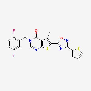 molecular formula C20H12F2N4O2S2 B2632123 3-(2,5-difluorobenzyl)-5-methyl-6-[3-(thiophen-2-yl)-1,2,4-oxadiazol-5-yl]thieno[2,3-d]pyrimidin-4(3H)-one CAS No. 1326852-91-8