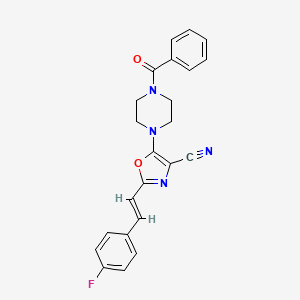 molecular formula C23H19FN4O2 B2632125 (E)-5-(4-苯甲酰哌嗪-1-基)-2-(4-氟苯乙烯基)恶唑-4-腈 CAS No. 941260-44-2