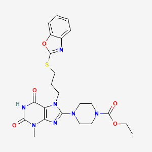 Ethyl 4-[7-[3-(1,3-benzoxazol-2-ylsulfanyl)propyl]-3-methyl-2,6-dioxopurin-8-yl]piperazine-1-carboxylate