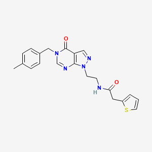 molecular formula C21H21N5O2S B2632147 N-(2-(5-(4-甲基苄基)-4-氧代-4,5-二氢-1H-吡唑并[3,4-d]嘧啶-1-基)乙基)-2-(噻吩-2-基)乙酰胺 CAS No. 922846-30-8