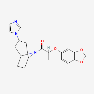 molecular formula C20H23N3O4 B2632165 1-((1R,5S)-3-(1H-咪唑-1-基)-8-氮杂双环[3.2.1]辛烷-8-基)-2-(苯并[d][1,3]二氧杂环-5-氧基)丙-1-酮 CAS No. 2319840-60-1