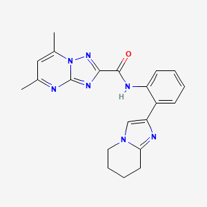 molecular formula C21H21N7O B2632166 5,7-dimethyl-N-(2-(5,6,7,8-tetrahydroimidazo[1,2-a]pyridin-2-yl)phenyl)-[1,2,4]triazolo[1,5-a]pyrimidine-2-carboxamide CAS No. 2097900-28-0