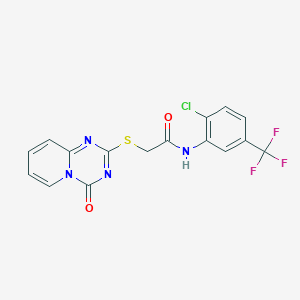 molecular formula C16H10ClF3N4O2S B2632172 N-(2-chloro-5-(trifluoromethyl)phenyl)-2-((4-oxo-4H-pyrido[1,2-a][1,3,5]triazin-2-yl)thio)acetamide CAS No. 896333-57-6