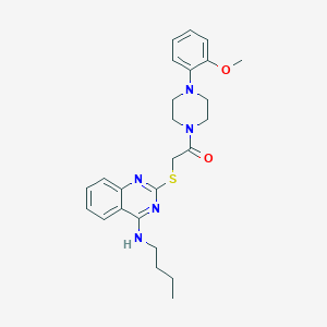 molecular formula C25H31N5O2S B2632177 2-[4-(Butylamino)quinazolin-2-yl]sulfanyl-1-[4-(2-methoxyphenyl)piperazin-1-yl]ethanone CAS No. 422532-74-9