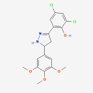 molecular formula C18H18Cl2N2O4 B2632204 2,4-dichloro-6-[5-(3,4,5-trimethoxyphenyl)-4,5-dihydro-1H-pyrazol-3-yl]phenol CAS No. 637747-09-2